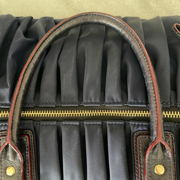 MZ Wallace Navy Bedford Bea Pleated Satchel Bag EUC w/ neutral lining. AWESOME - Picture 12 of 16
